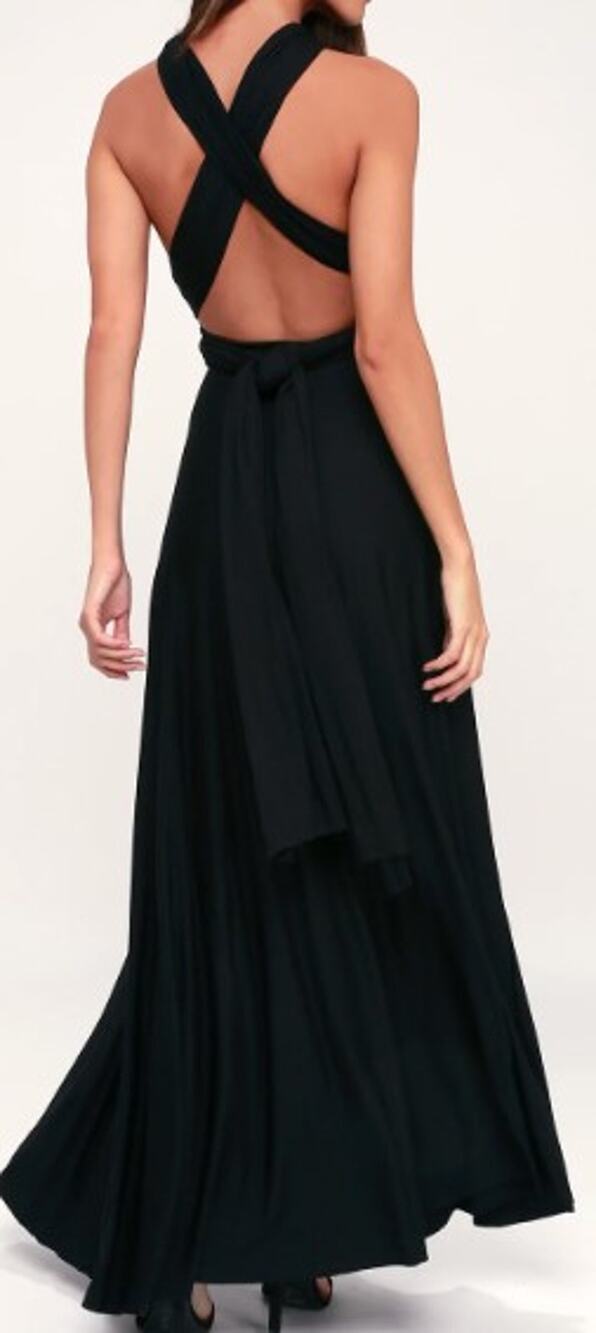LULU'S SZ S Tricks of the Trade Black Convertible Tie Wrap Maxi Dress NEW 0B10